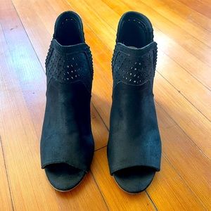Black Faux Suede Peep Toe Booties Size 12